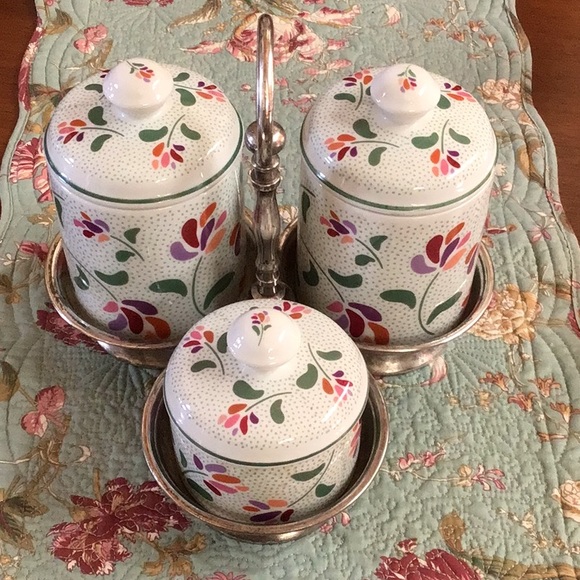 🌸🌾 Rare Set of 3, Vintage Germaine Monteil Porcelain Canisters Set - Picture 2 of 10
